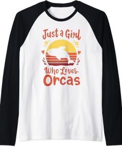 Orca Whales Just a Girl Who Loves Orcas Retro Vintage Gift Raglan Baseball Tee