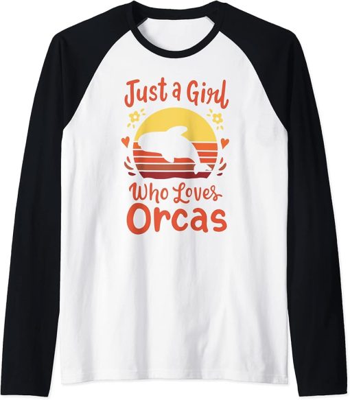 Orca Whales Just a Girl Who Loves Orcas Retro Vintage Gift Raglan Baseball Tee