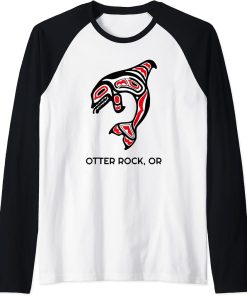 Otter Rock, Oregon Native American Orca Killer Whales Gift Raglan Baseball Tee