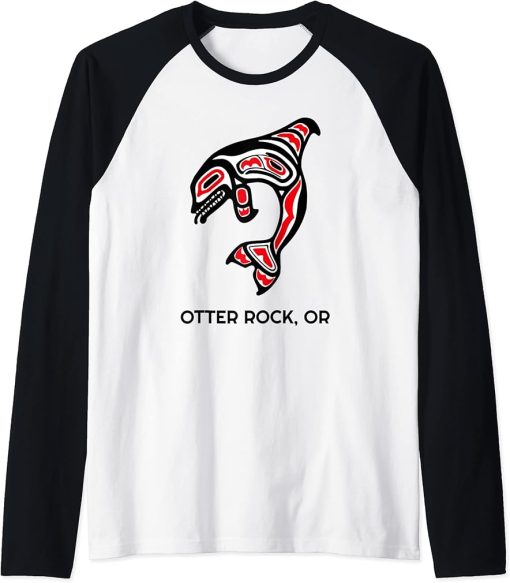 Otter Rock, Oregon Native American Orca Killer Whales Gift Raglan Baseball Tee