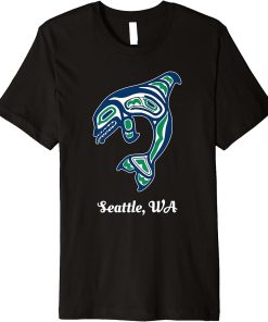 Blue Green Native American Seattle WA Orca Killer Whale Premium T-Shirt