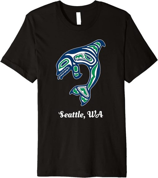 Blue Green Native American Seattle WA Orca Killer Whale Premium T-Shirt