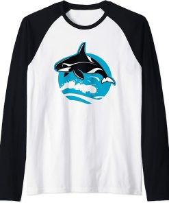 Splash Ocean Waves Orca Whale Raglan Baseball Tee