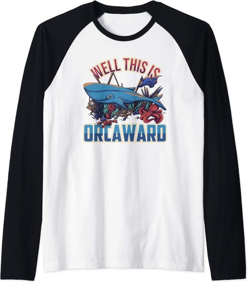 Blue Whale Orca Dolphin Ocean Fish Sea Life Raglan Baseball Tee