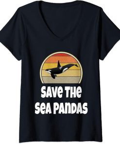 Womens Funny Orca Whale Shirt Ocean Sea Gift Save The Sea Pandas V-Neck T-Shirt